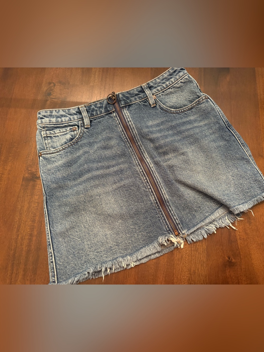 We the Free Skirt Free People blue denim mini skirt with zipper front sz 27